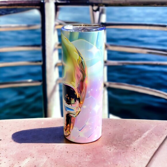 Iridescent Skull Tumbler Tron 3D 20oz Stainless Steel Cup Holographic Chrome - Picture 4 of 6